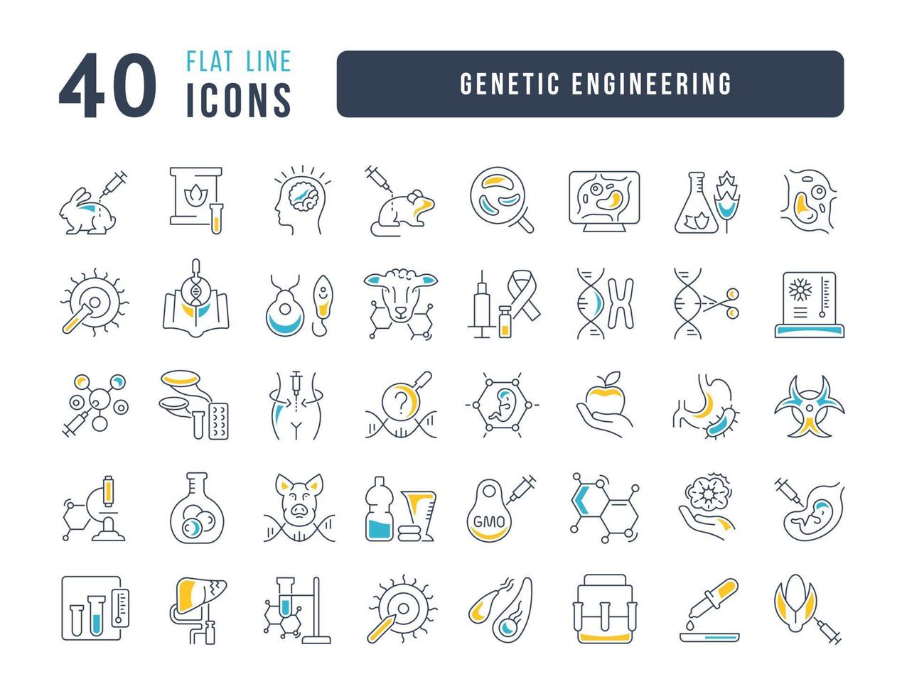 set di icone lineari di ingegneria genetica vettore