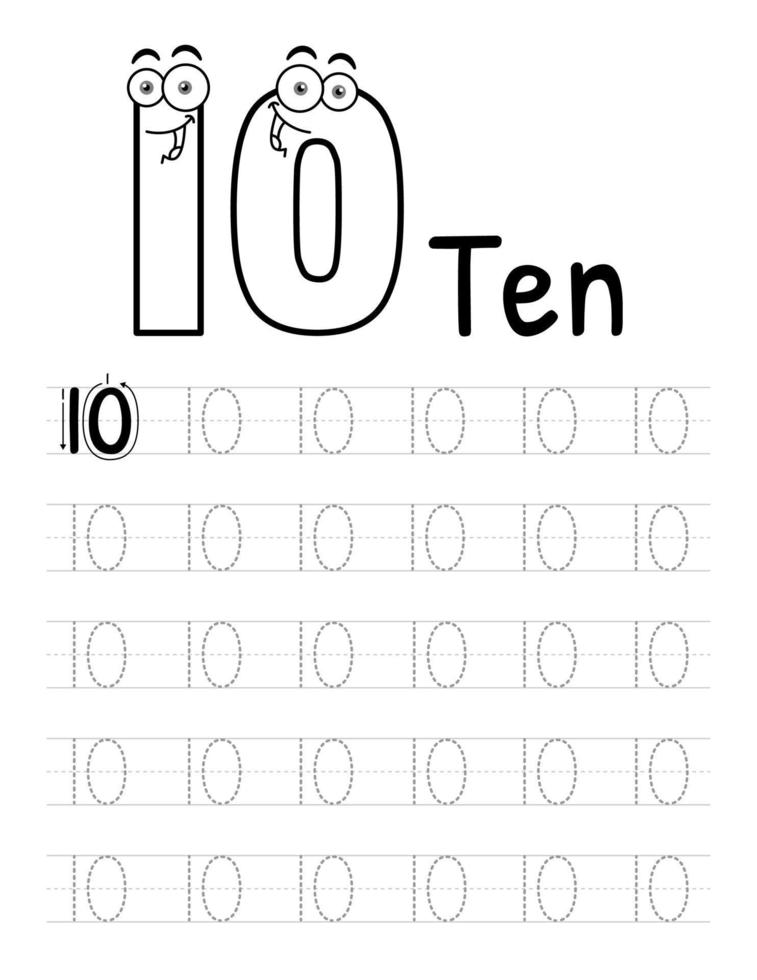 interno del libro di tracciamento dei numeri per bambini. bambini che scrivono un foglio di lavoro. elementi vettoriali premium 10.