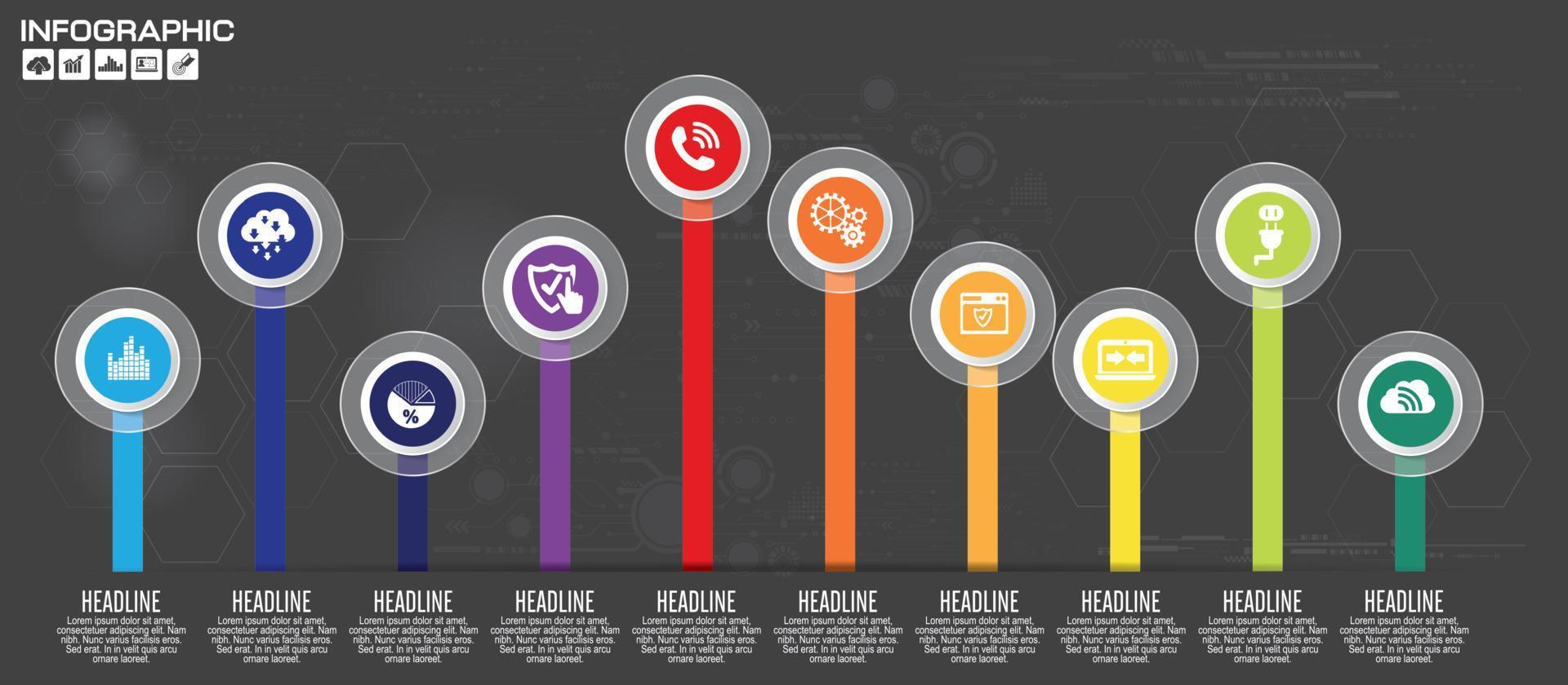 concetto di business con opzioni, parti, passaggi o processi. può essere utilizzato per il layout del flusso di lavoro, il diagramma, le opzioni numeriche, il web design. vettore