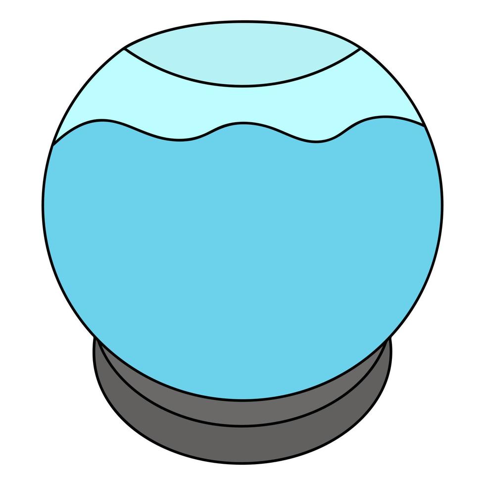 l'acquario è rotondo. la dimora di vetro per animali acquatici è piena d'acqua. illustrazione vettoriale a colori. sfondo isolato. stile cartone animato. idea per il web design.