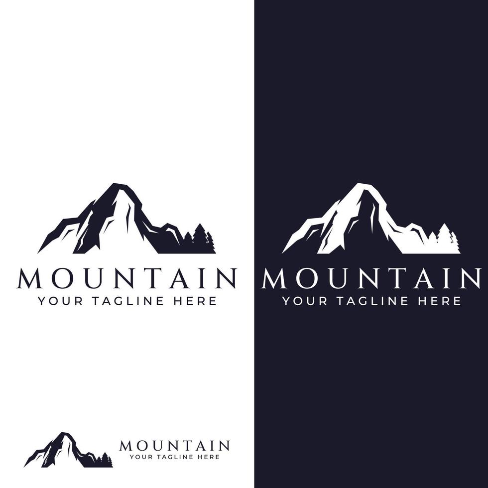 vista paesaggio montano, design minimalista. logo per fotografi, scalatori e avventurieri. modifica utilizzando l'illustrazione vettoriale. vettore