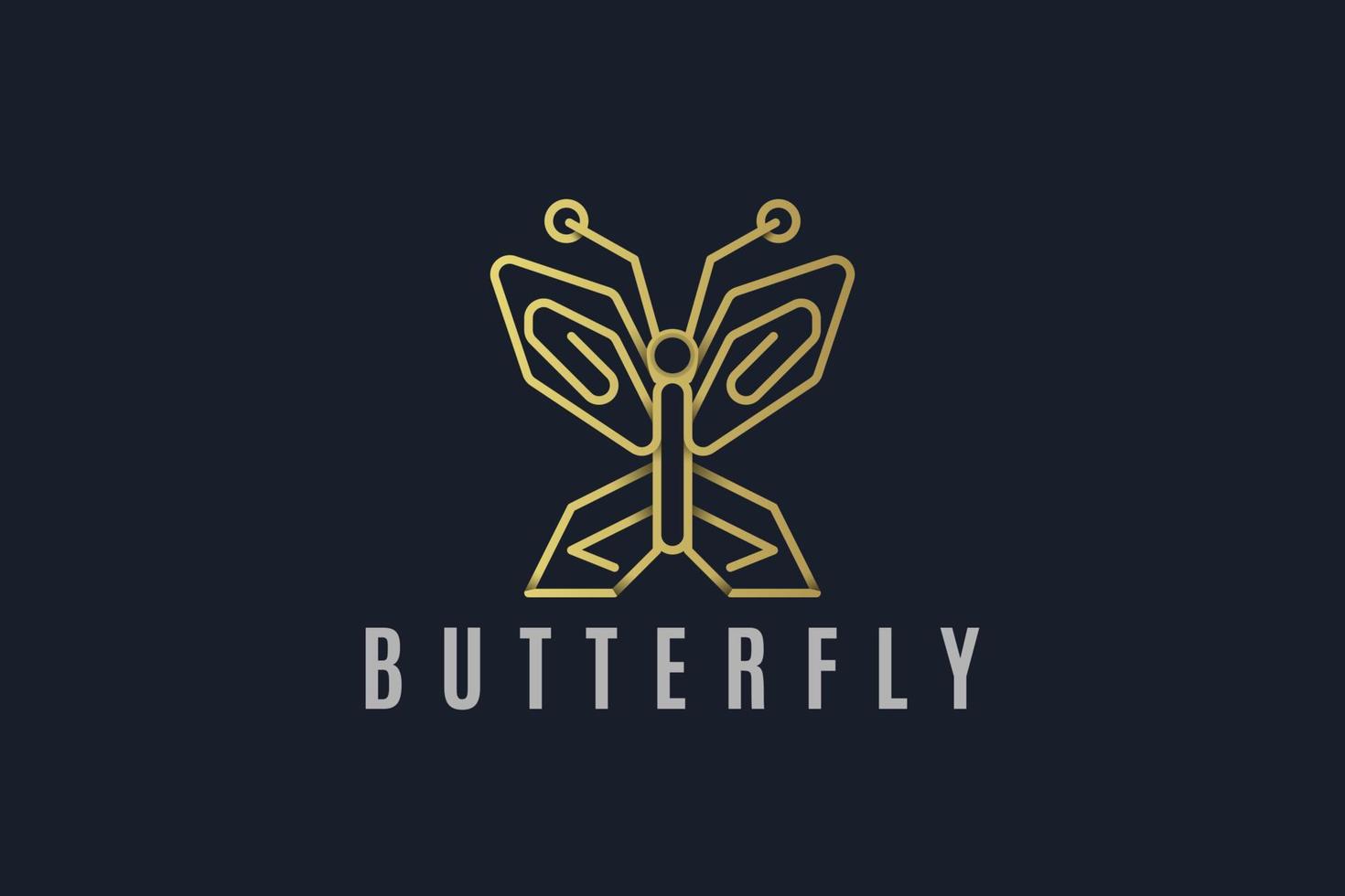 modello di logo di colore oro di arte della linea della farfalla vettore
