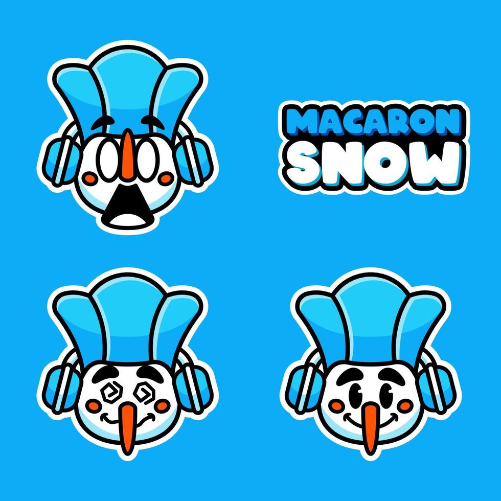 set di illustrazioni del fumetto della mascotte della neve di macaron vettore