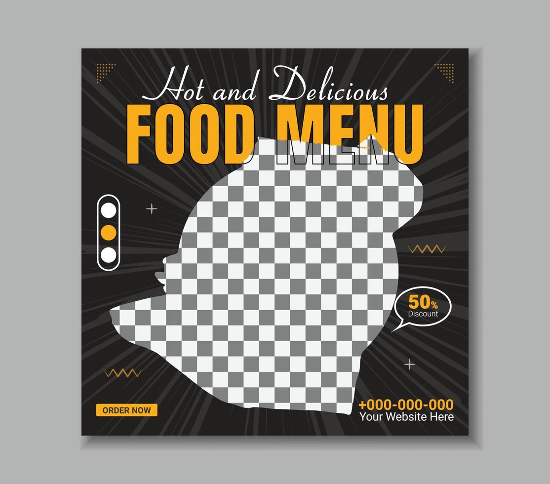 modello di post sui social media banner menu cibo delizioso. modelli di social media modificabili per promozioni sul menu del cibo. vettore