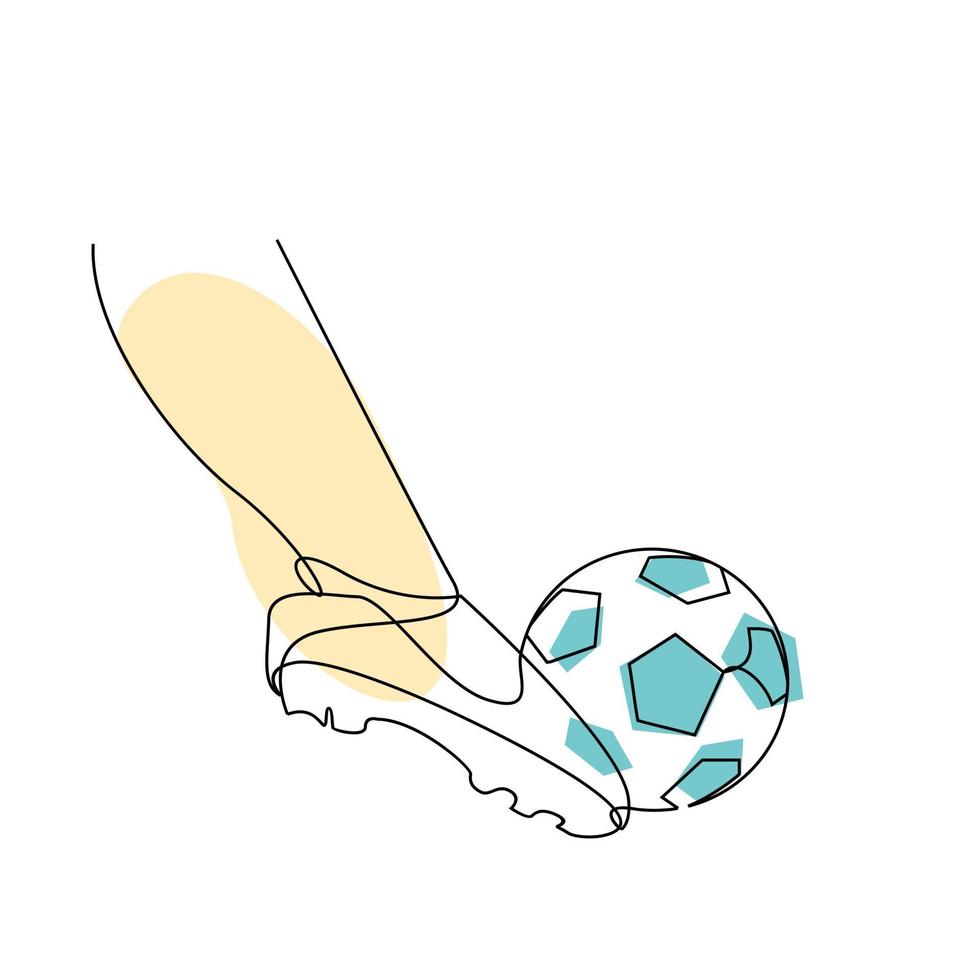 illustrazione a linea continua calcia il pallone da calcio vettore