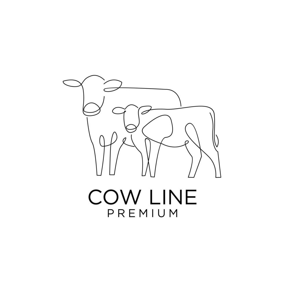 mucca fattoria linea mono disegno singolo logo icona design vettore