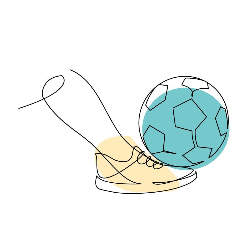 illustrazione a linea continua calcia il pallone da calcio vettore