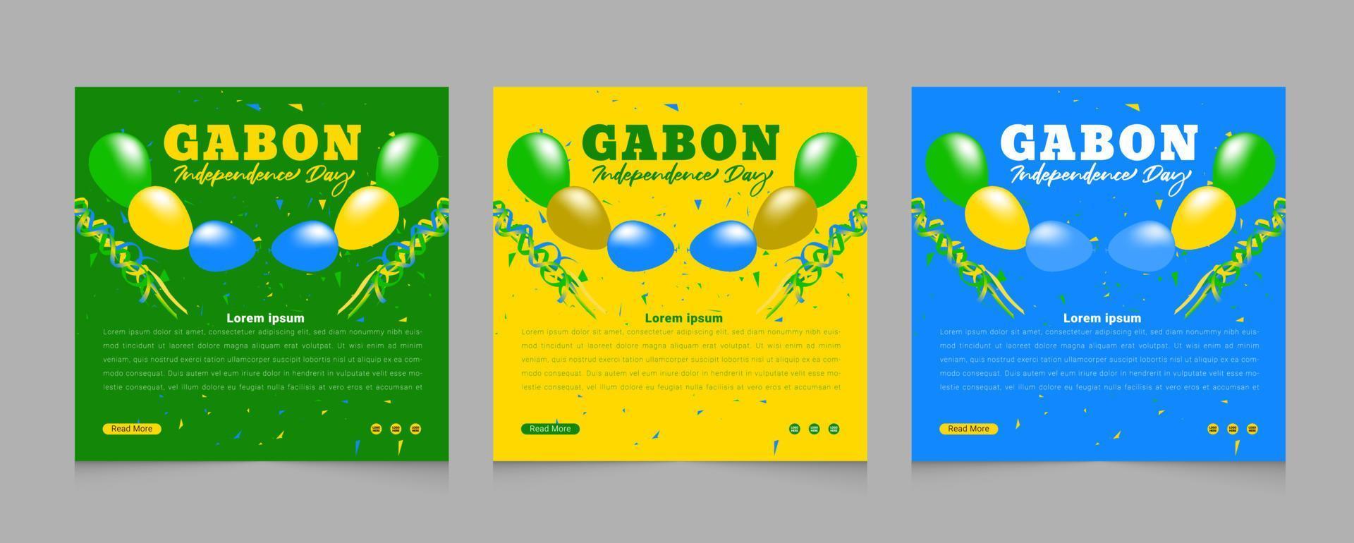 giorno dell'indipendenza del gabon con nastro colorato e design geometrico del modello di banner post sui social media vettore