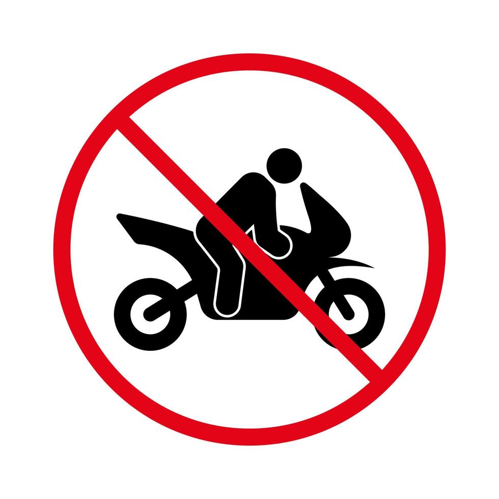 icona della siluetta nera del divieto di trasporto di motociclette. pittogramma motociclista vietato. simbolo del cerchio di arresto rosso della motocicletta. non è consentito guidare la moto. vietare il segnale stradale di moto. illustrazione vettoriale isolata.