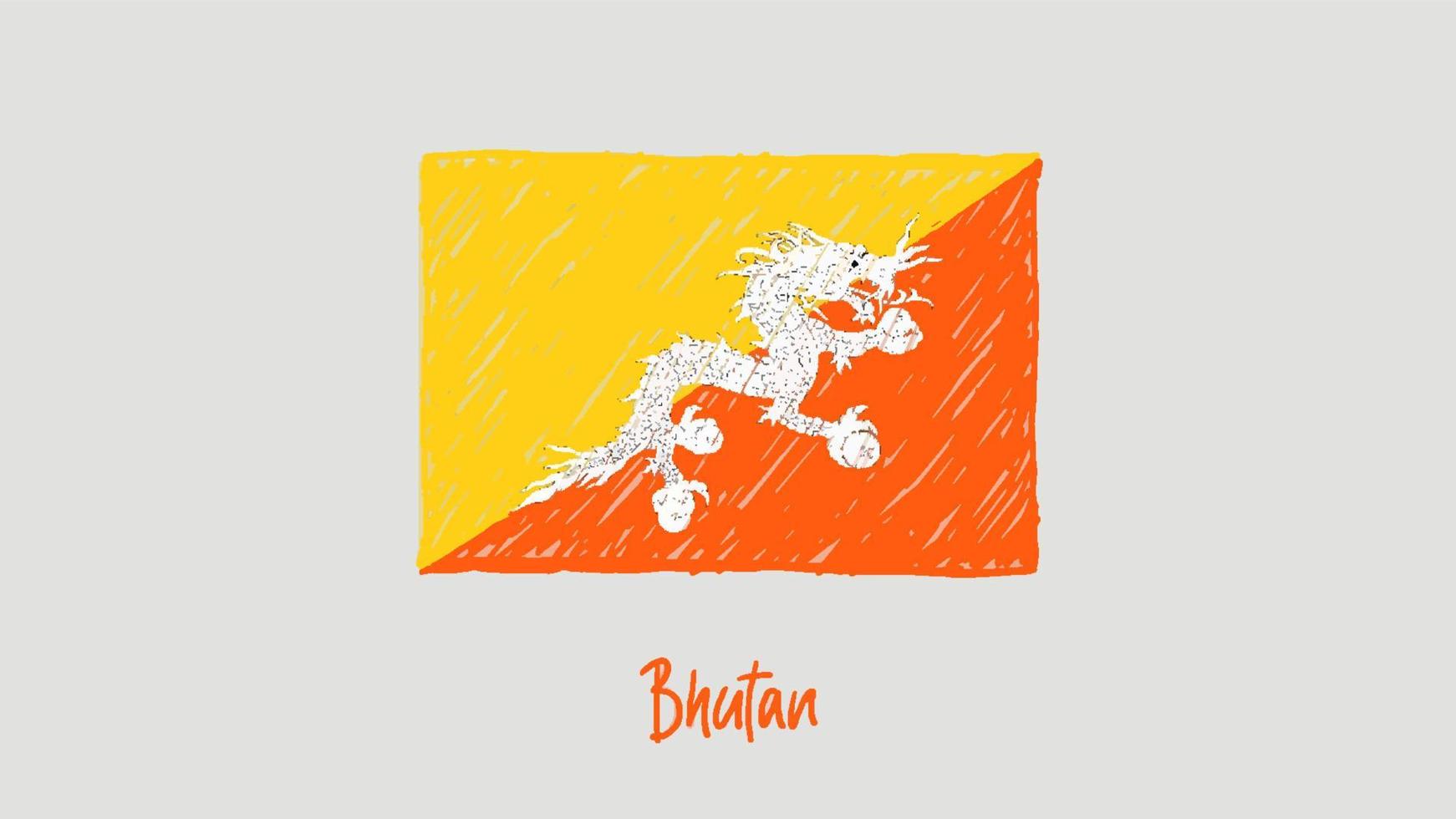 vettore di illustrazione dello schizzo della bandiera del bhutan o dello schizzo a matita