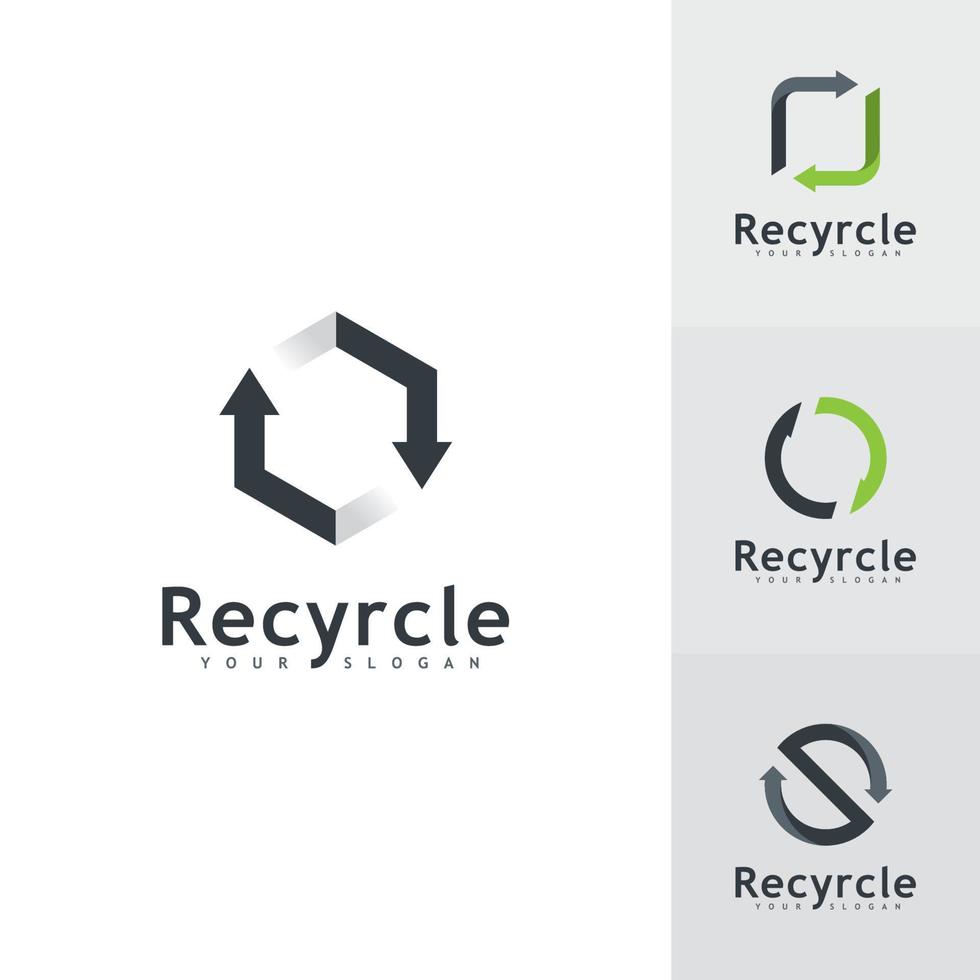 ricicla il vettore icona logo. simbolo dell'illustrazione del riciclaggio, icona della freccia di rotazione