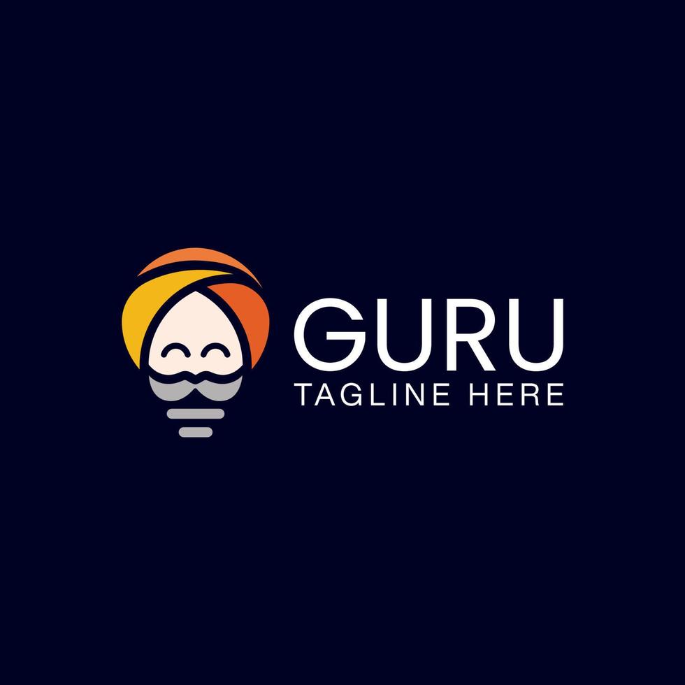 lampadina e modello di progettazione logo guru con stile cartone animato vettore