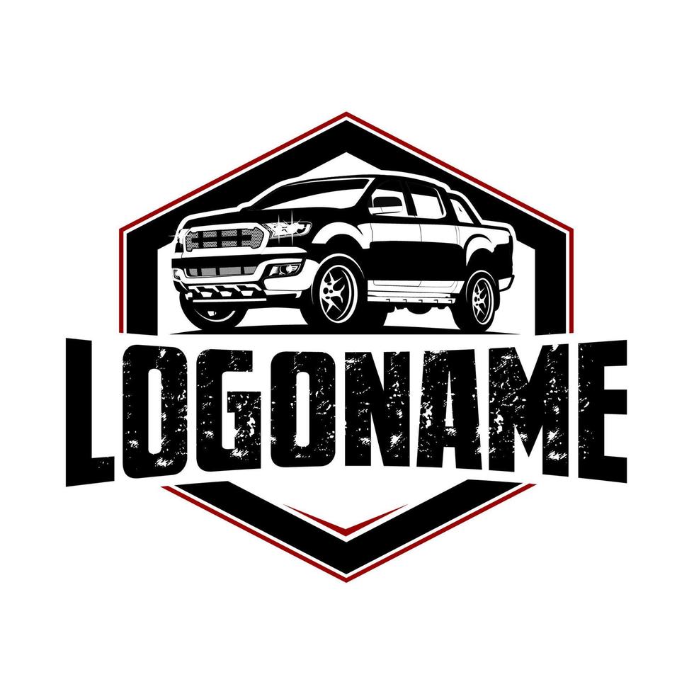 logo vettoriale per pick-up a doppia cabina con badge esagonale, utilizzato per i loghi di società di servizi automobilistici.