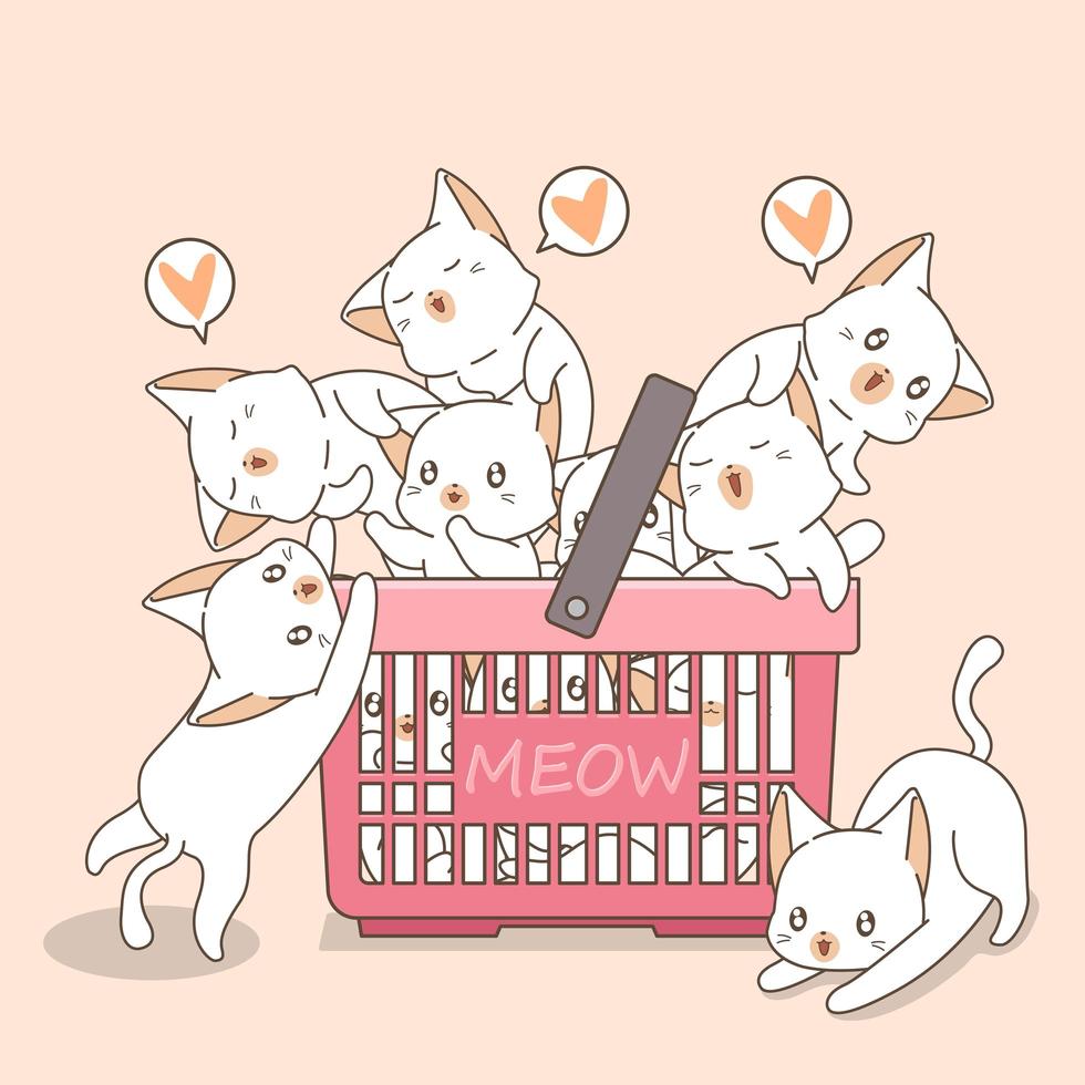 adorabili gatti in un cestino vettore