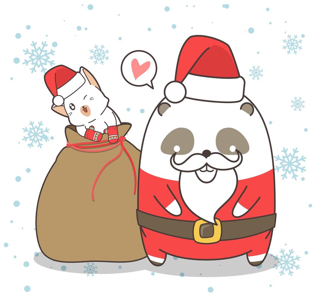 dolce panda santa con un amico vettore