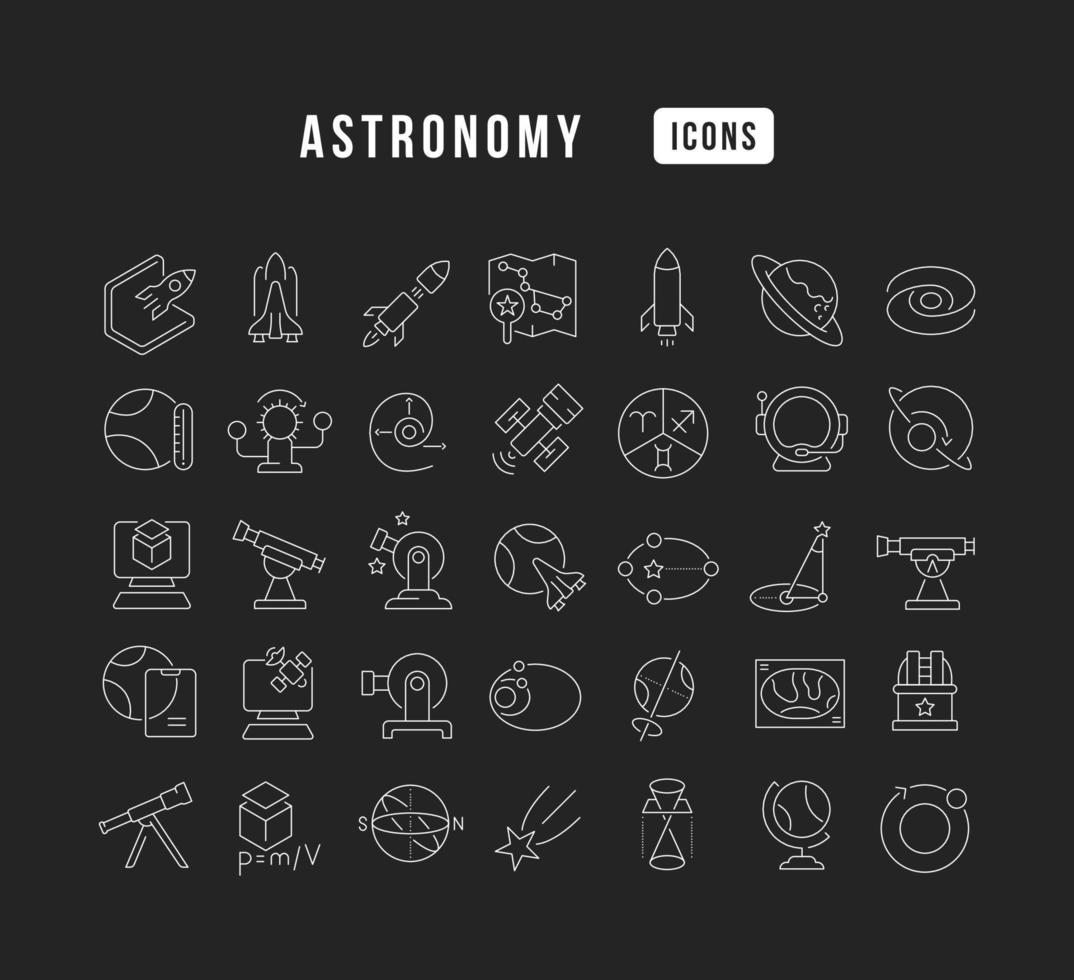 set di icone lineari di astronomia vettore