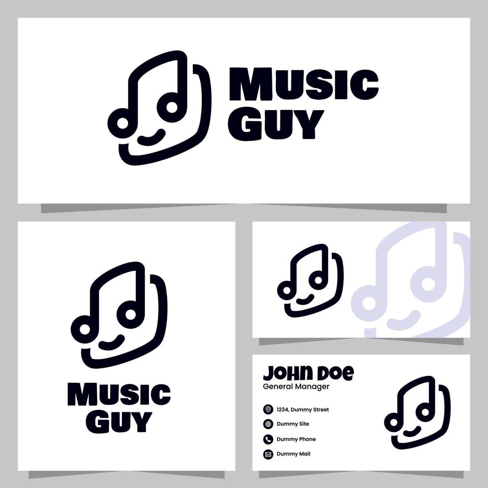 design del logo del ragazzo della musica con modello di biglietto da visita vettore