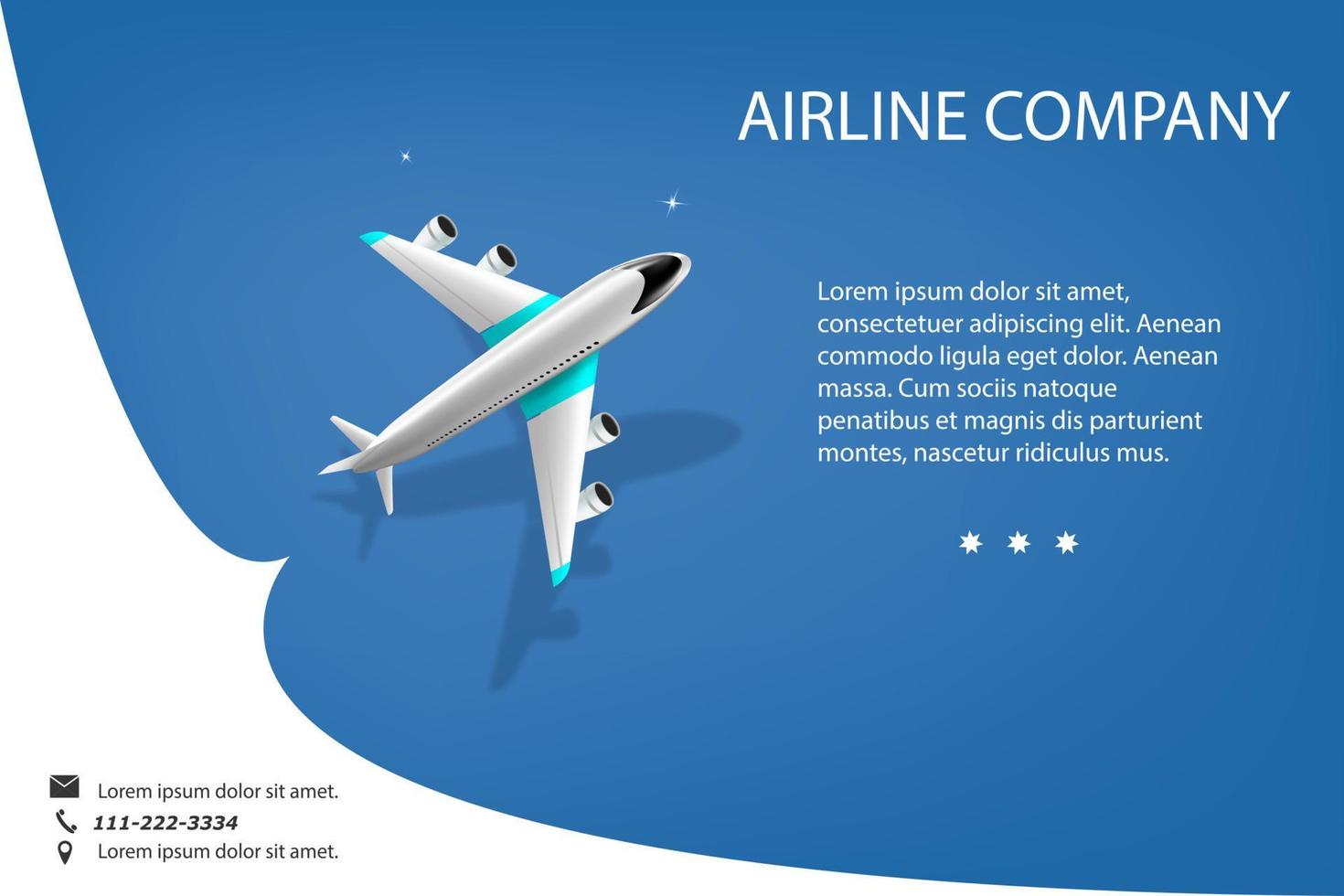 l'aereo è in decollo. concept design di viaggio, vettore 3d su sfondo blu per pubblicità di promozione turistica, modello virtuale vettoriale