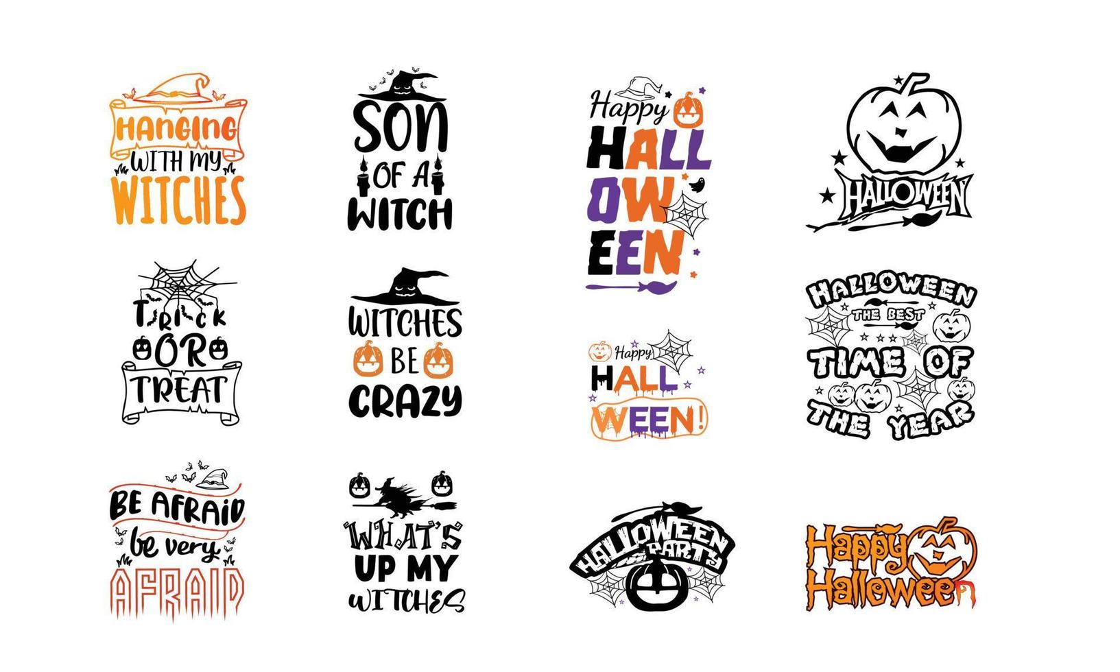 set di design tipografici di halloween, modelli retrò per feste di halloween, distintivi, sigilli, toppe. concetto per camicia o logo, stampa, timbro vettore