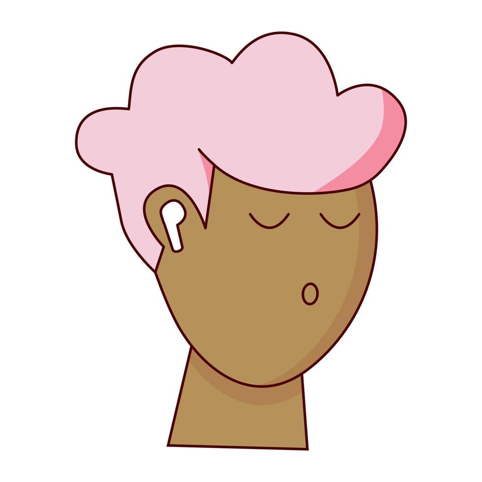 ragazzo nero con le cuffie isolate su sfondo bianco. bel ragazzo con i capelli rosa che ascolta musica. illustrazione vettoriale