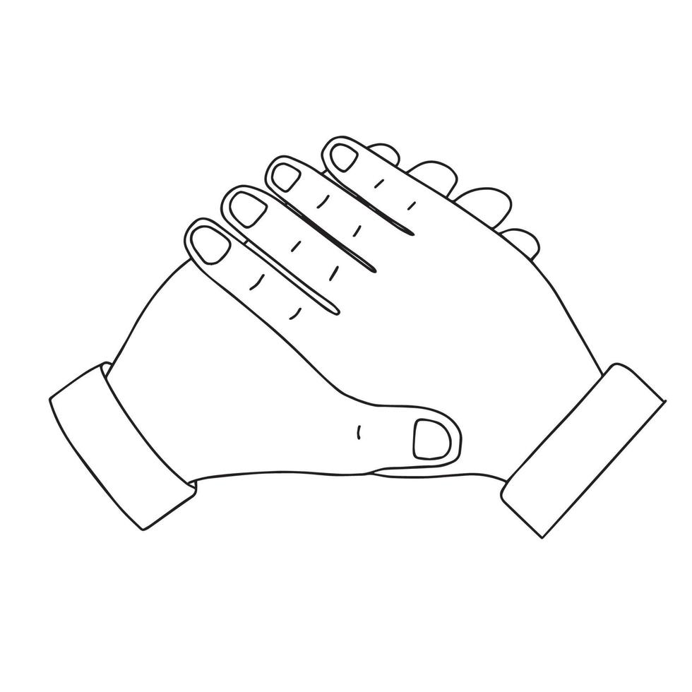 illustrazione dello schizzo disegnato a mano di una stretta di mano, concetto di partnership con linea singola. vettore