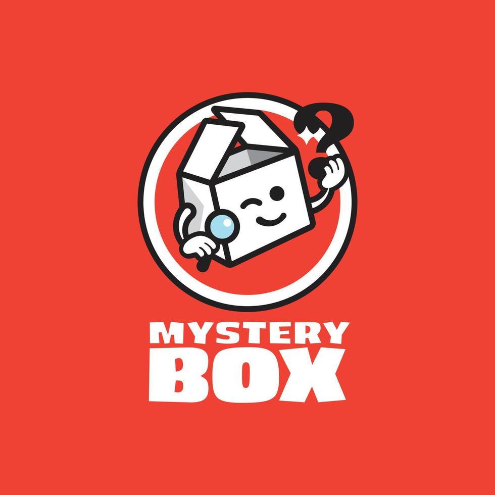 logo della mascotte della scatola misteriosa vettore