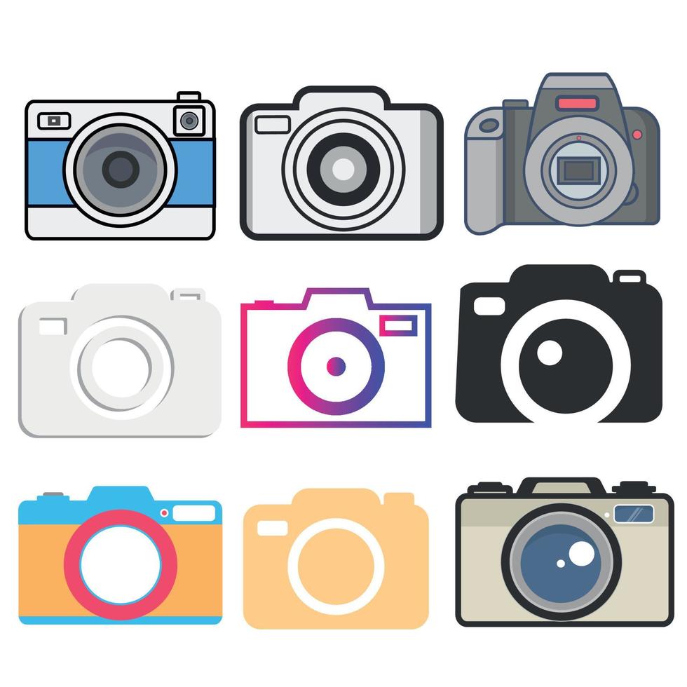 icona della fotocamera simbolo piatto stile set vettore