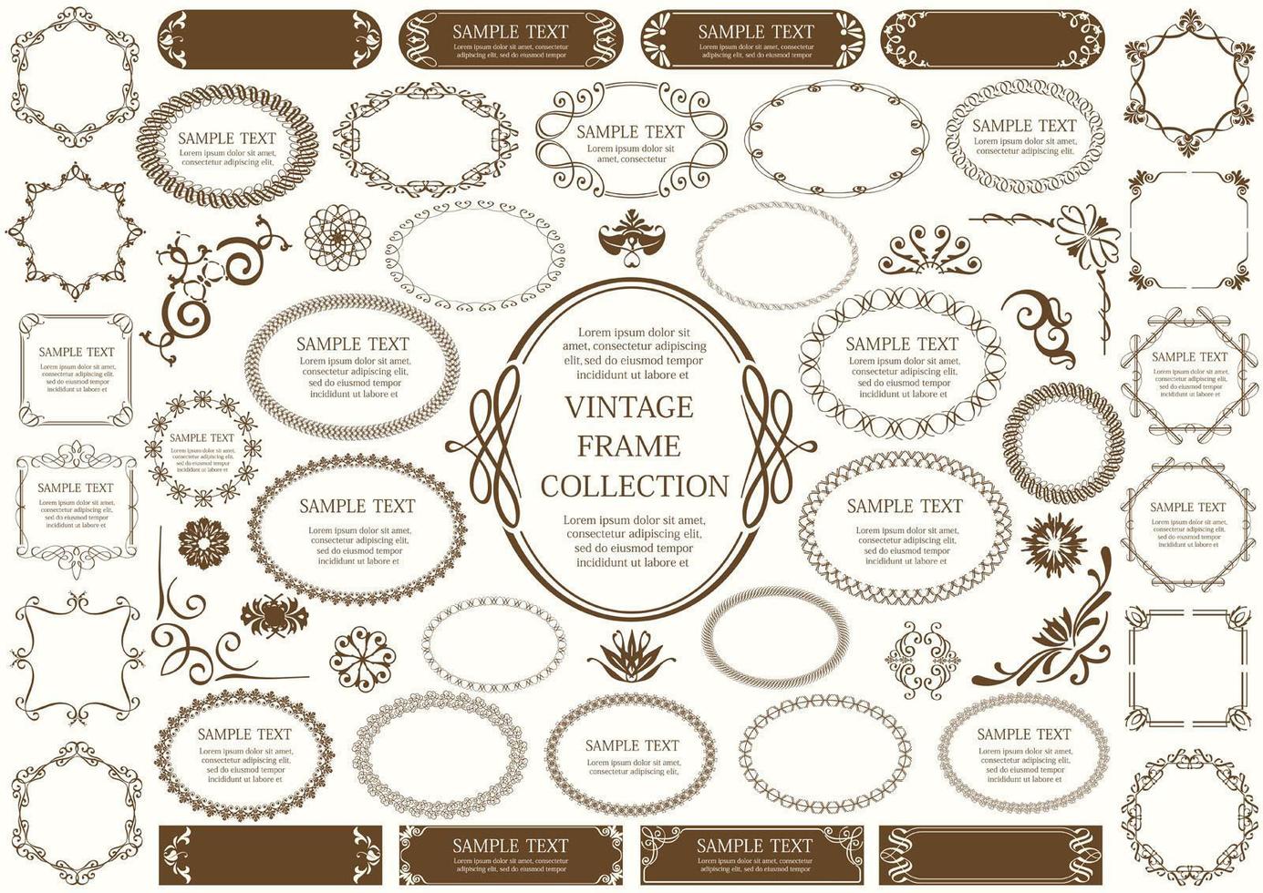 segno vintage marrone e set cornice circolare vettore