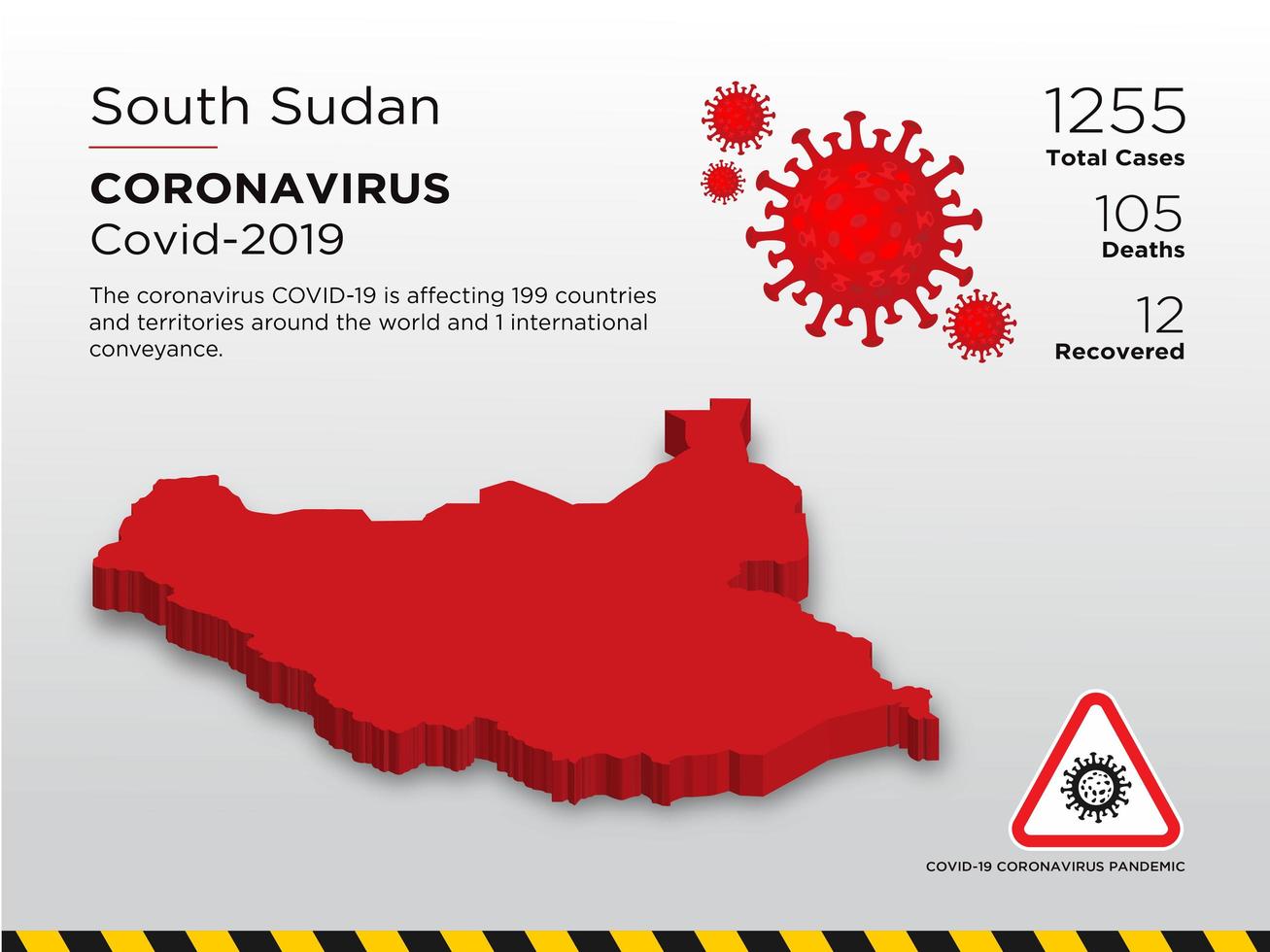 mappa del paese colpita del sud sudan del coronavirus vettore