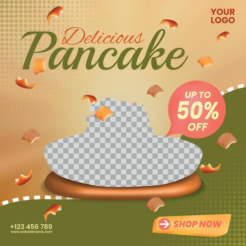 modello di banner post sui social media del menu del cibo delizioso del pancake. vettore