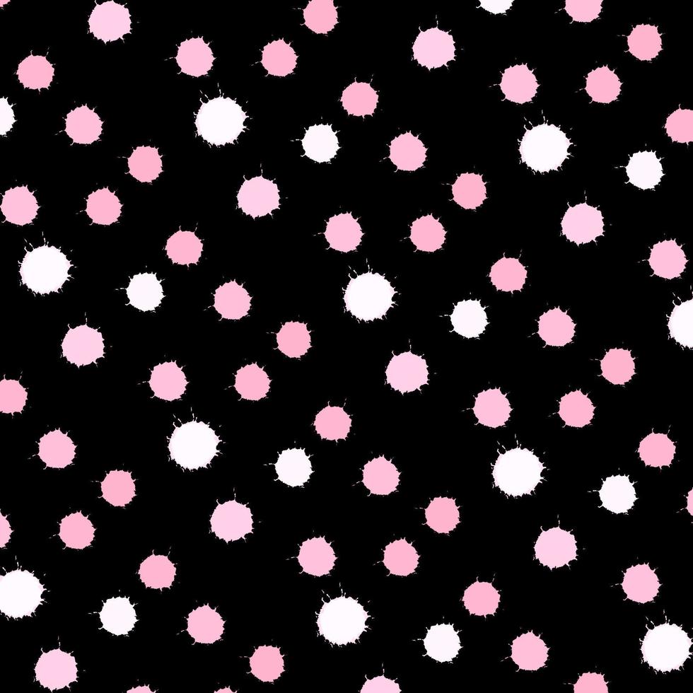 rosa brillante e bianco disegnato a mano punti splash texture seamless pattern su sfondo nero, vettore