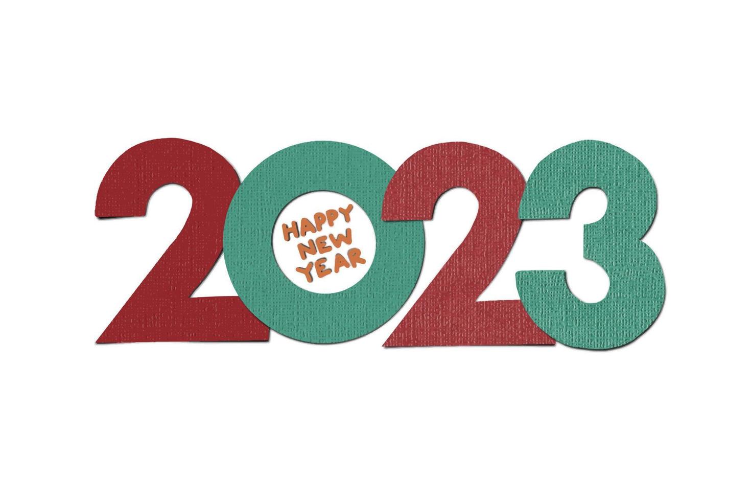 stile di taglio della carta del design del logo 2023 felice anno nuovo testo di tendenza de vettore