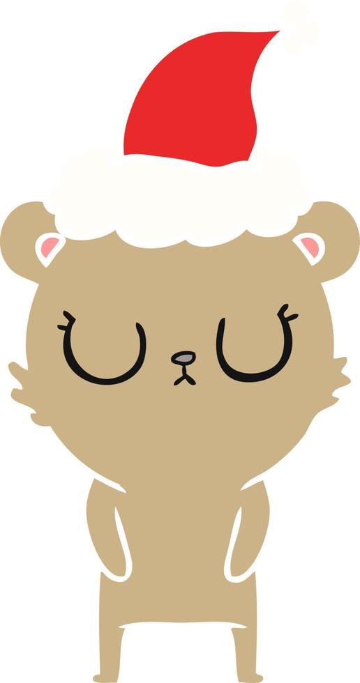 illustrazione a colori piatta pacifica di un orso che indossa un cappello da Babbo Natale vettore