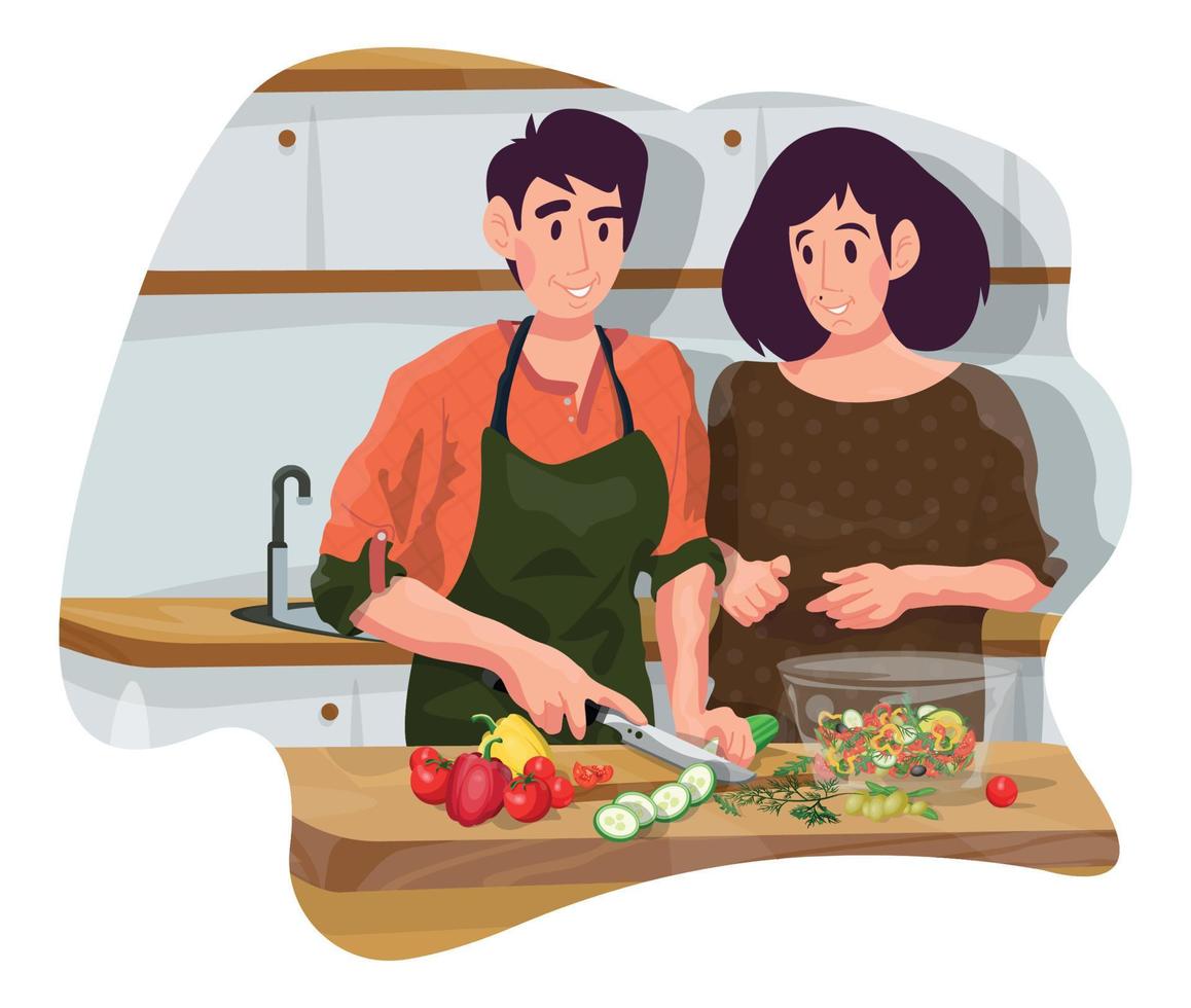 coppia che cucina insieme vettore