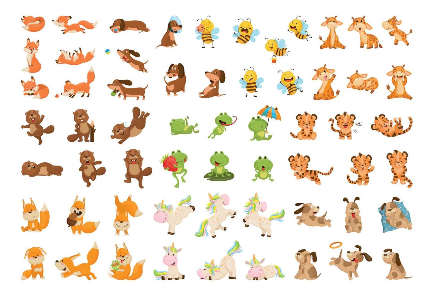 serie di illustrazioni con personaggi animali vettore
