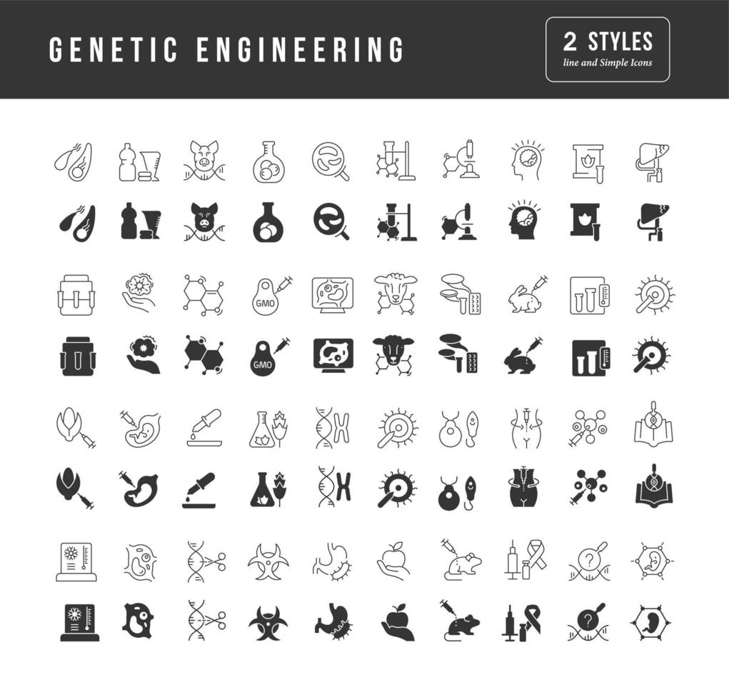 set di icone lineari di ingegneria genetica vettore