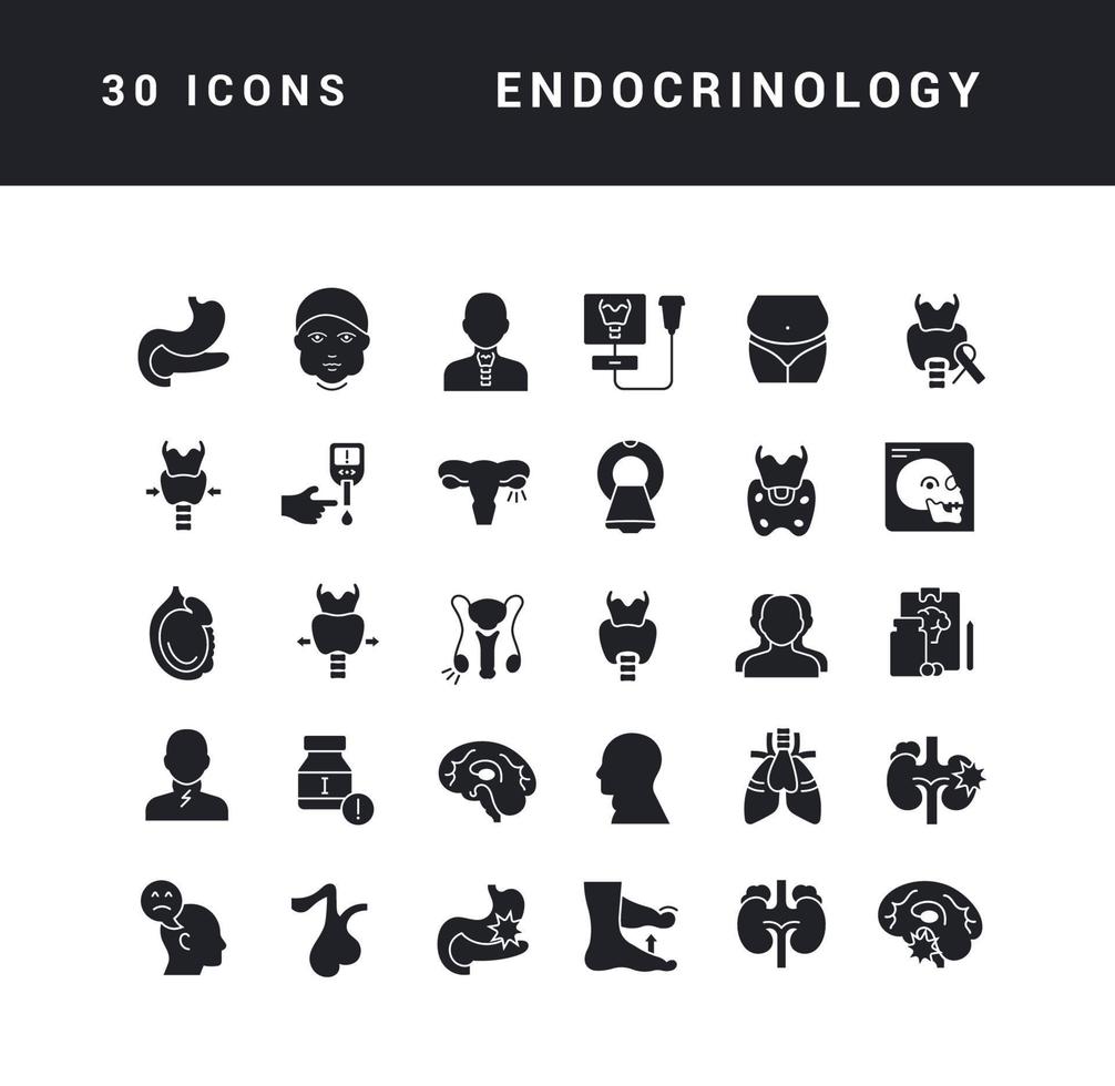 set di icone semplici di endocrinologia vettore