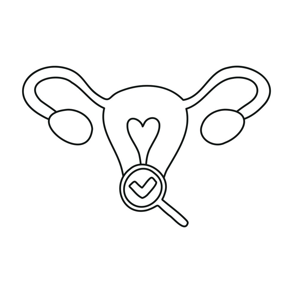 visita ginecologica. esame medico. uterina e ovaie sotto lente d'ingrandimento con segno di spunta. esame della cervice. vettore