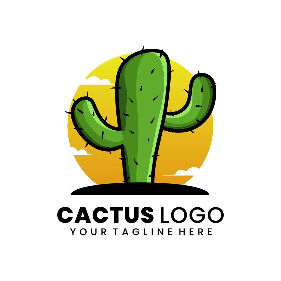 disegno vettoriale del modello di logo di cactus, con uno stile semplice e infantile