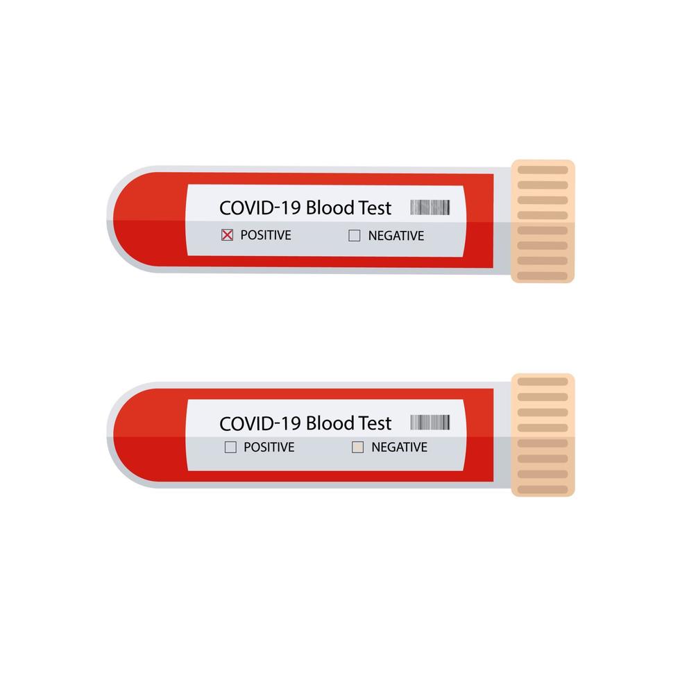 covid-19 provetta per analisi del sangue o nuovo coronavirus. risultato positivo o negativo del test. stile piatto. isolato su uno sfondo bianco.illustrazione vettoriale. vettore