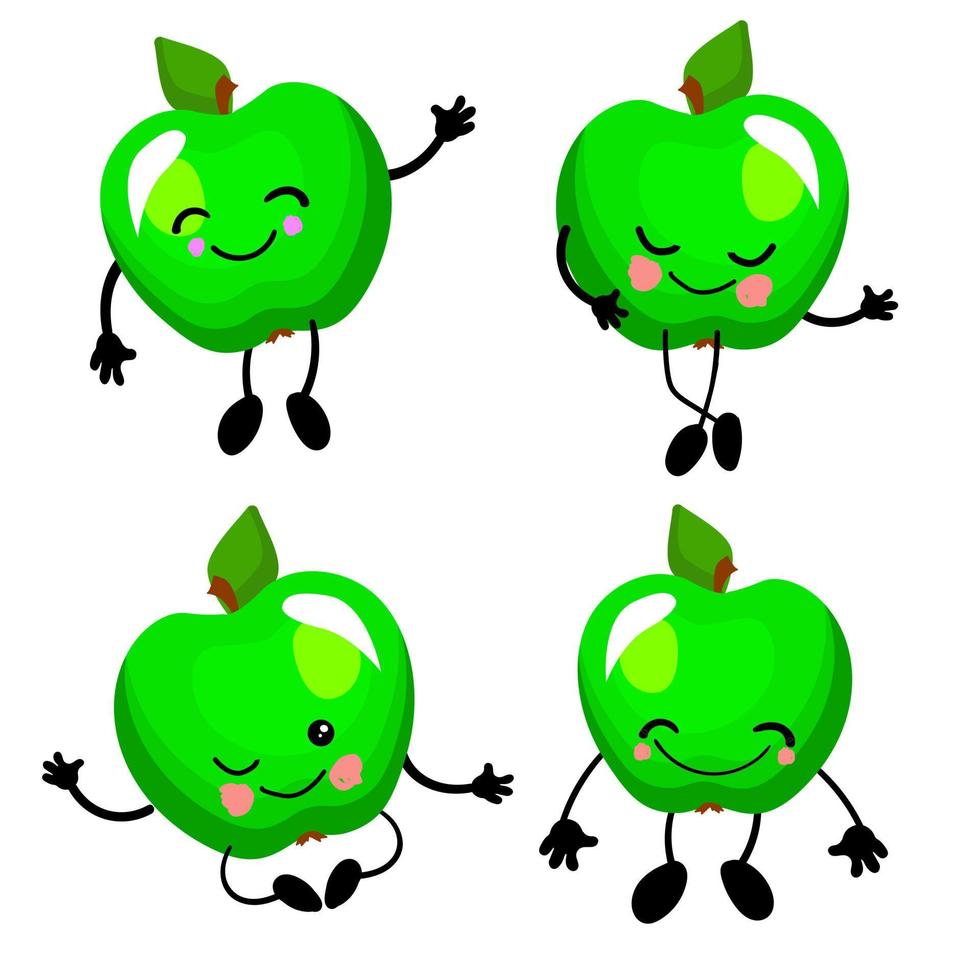 mela verde.illustrazione vettoriale. simpatico personaggio di frutta con braccia e gambe isolate su uno sfondo bianco. vettore