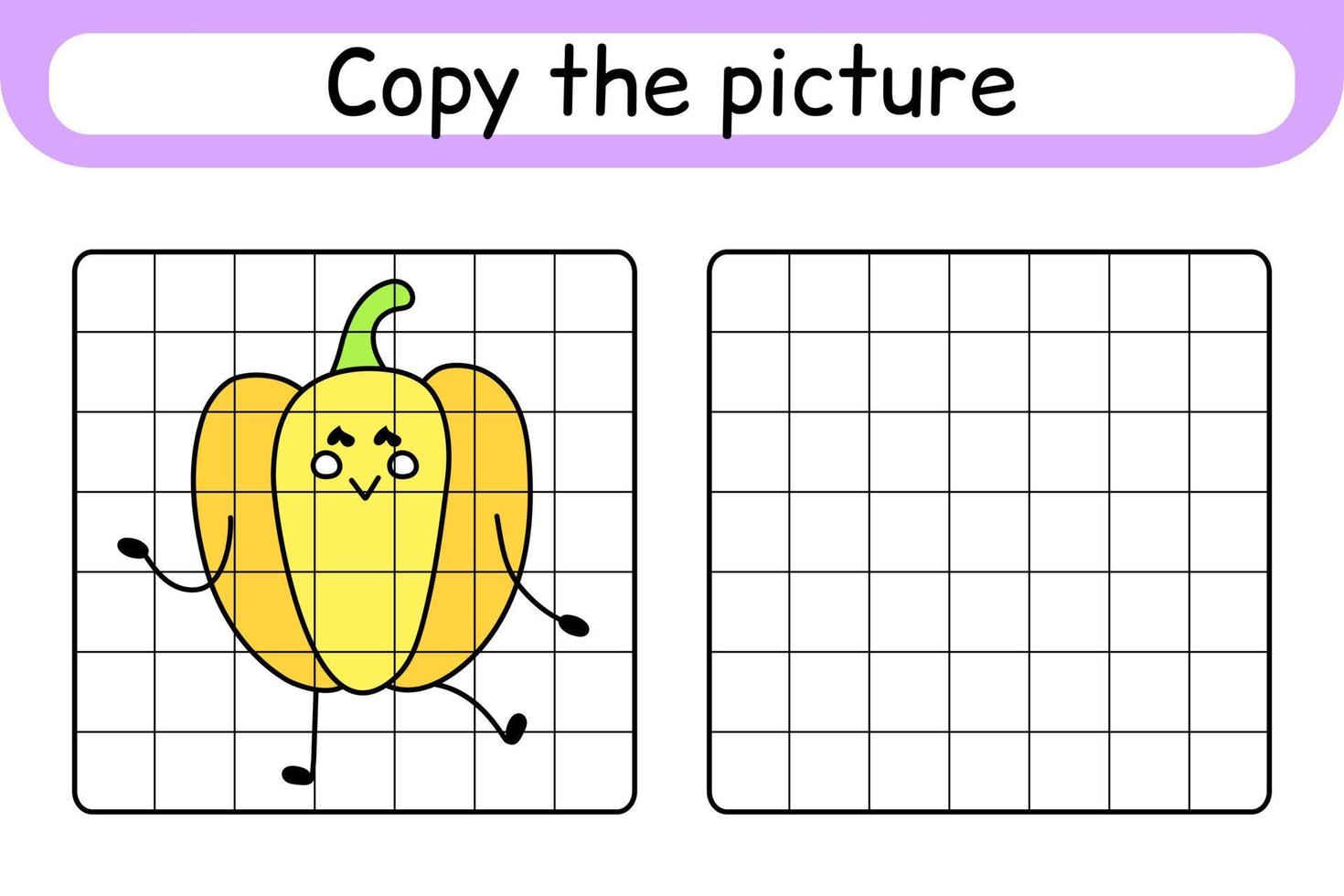 copia l'immagine e colora il pepe. completa il quadro. finire l'immagine. libro da colorare. gioco educativo di disegno per bambini vettore