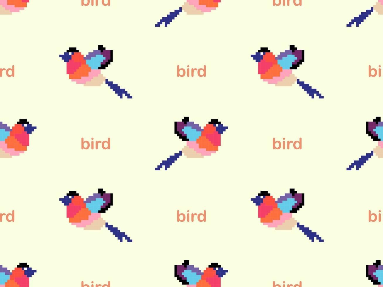 modello senza cuciture del personaggio dei cartoni animati dell'uccello su fondo giallo. stile pixel vettore