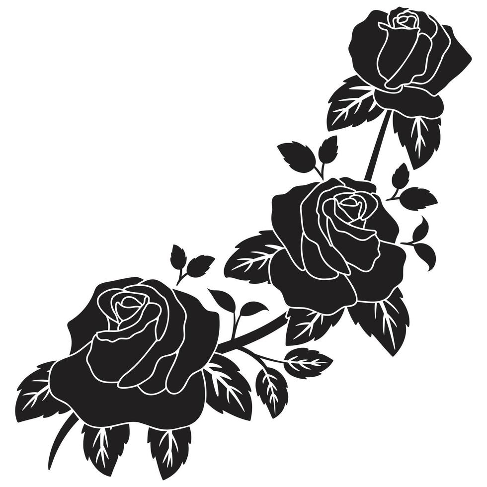 silhouette motivo nero fiore rosa che sboccia vettore