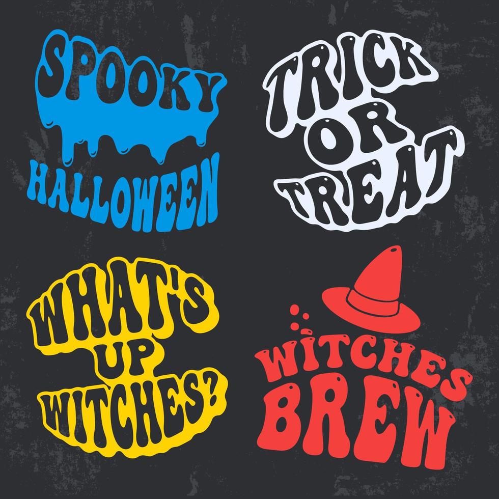 set tipografico di Halloween per francobolli t-shirt, stampa t-shirt, applique, badge, etichette di abbigliamento o altri prodotti di stampa. illustrazione vettoriale. vettore