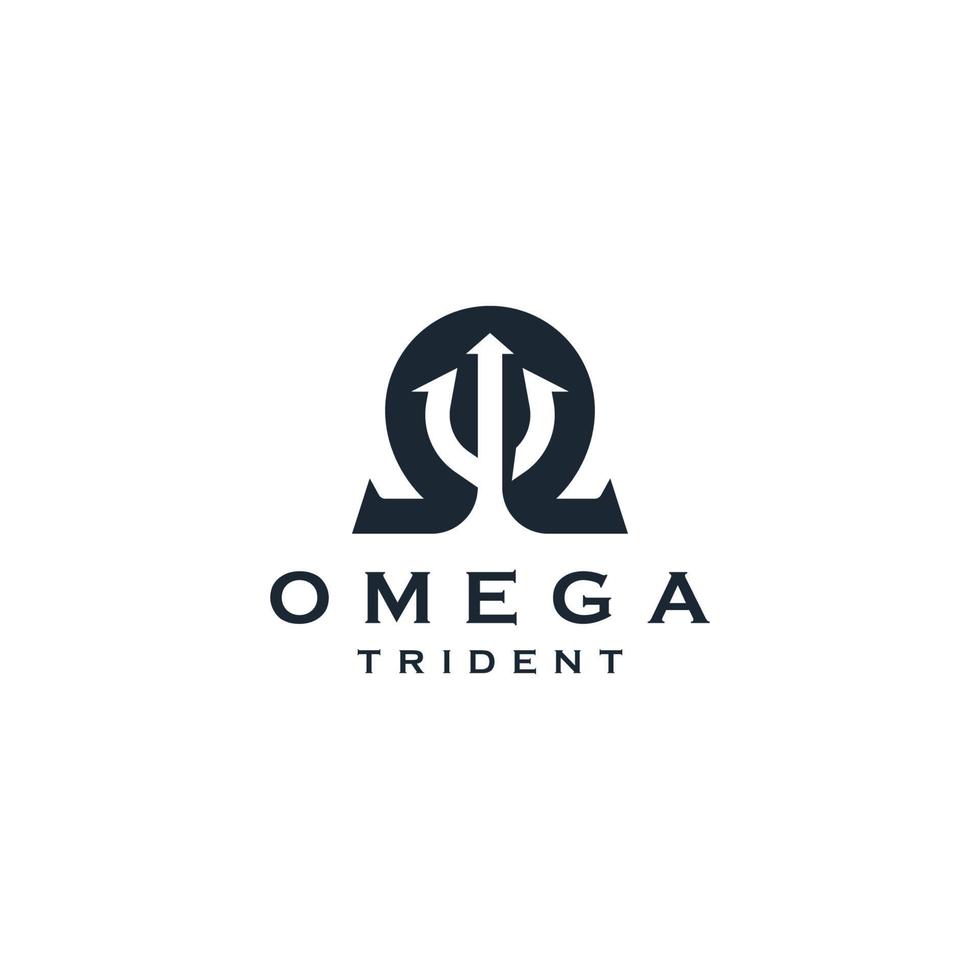 simbolo omega con illustrazione vettoriale piatta del modello di progettazione dell'icona del logo a forma di tridente