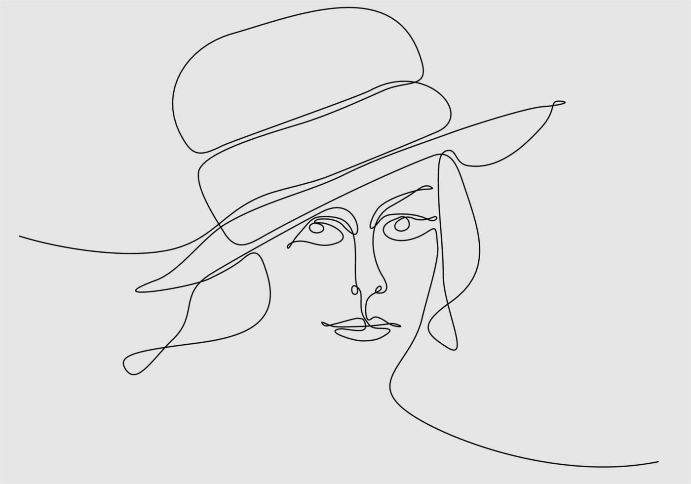 linea continua di donna in illustrazione vettoriale cappello