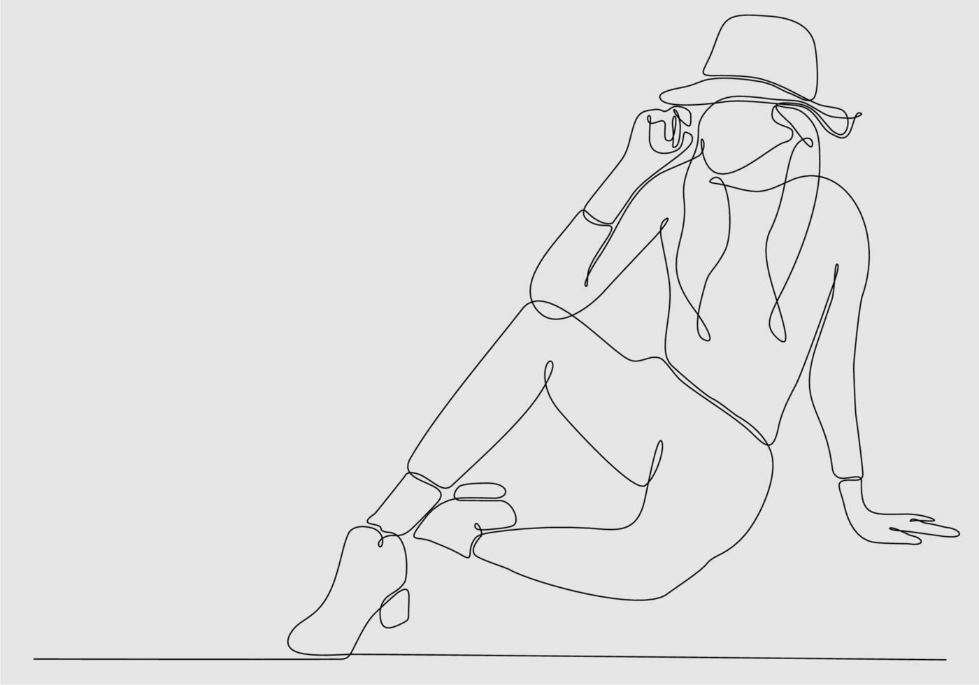 linea continua di donna in illustrazione vettoriale cappello