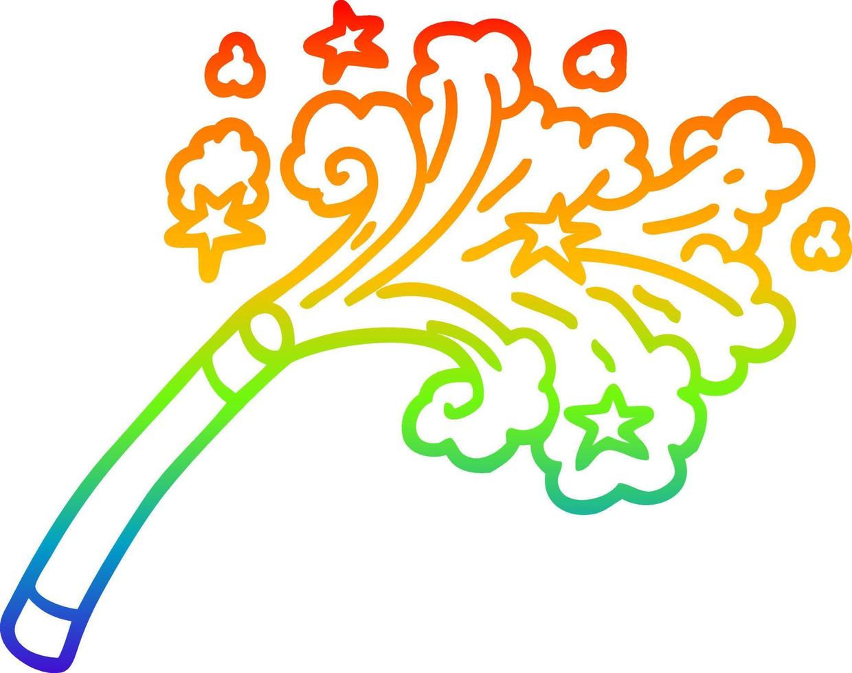 bacchetta dei maghi dei cartoni animati di disegno a linea sfumata arcobaleno vettore