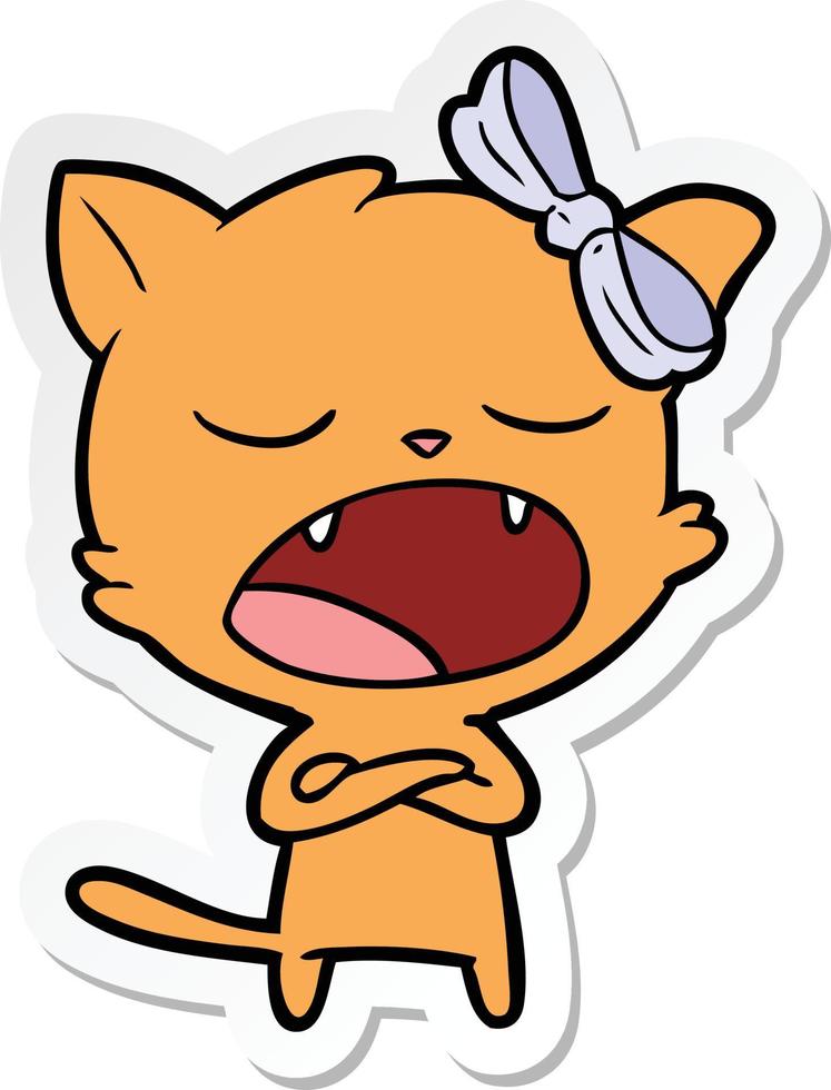 adesivo di un gatto che sbadiglia cartone animato vettore